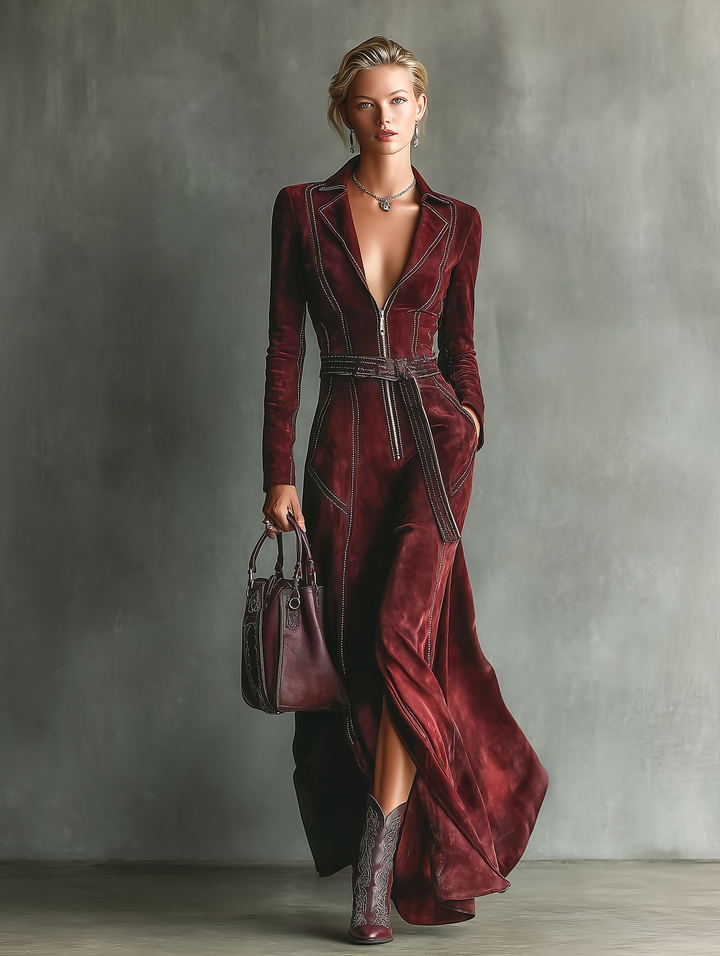 Meigh Retro Faux Suede Maxi Dress