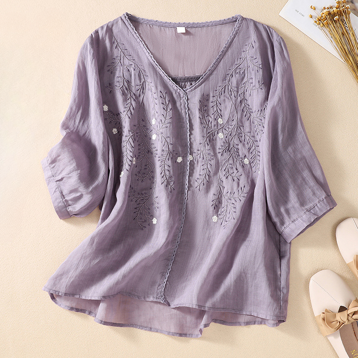 Natalia V-Neck Linen Blouse