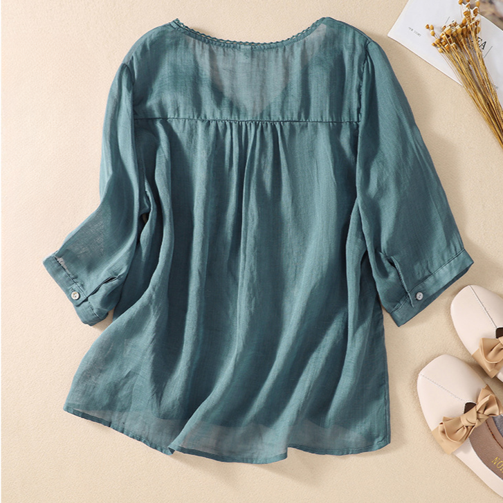 Natalia V-Neck Linen Blouse