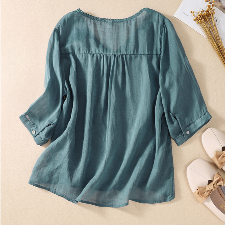 Natalia V-Neck Linen Blouse