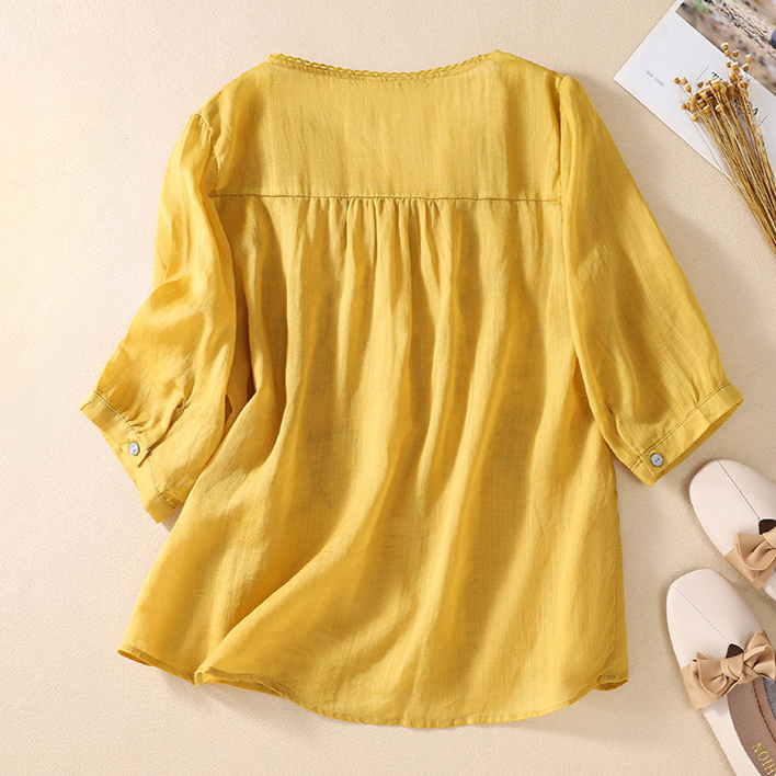 Natalia V-Neck Linen Blouse