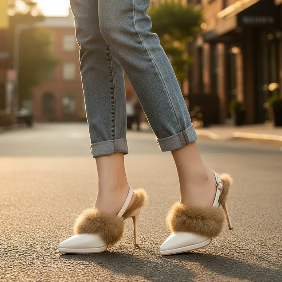 Orella Genuine Leather Fur Heels