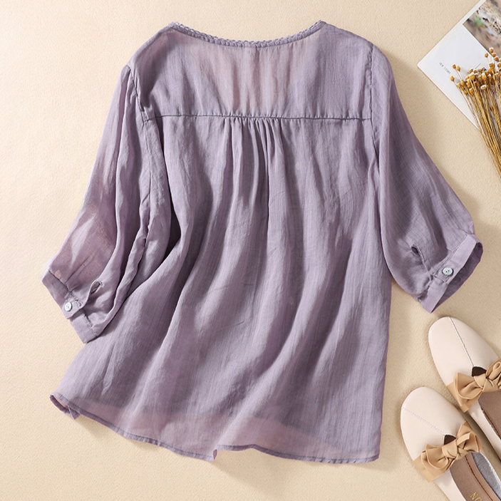 Natalia V-Neck Linen Blouse