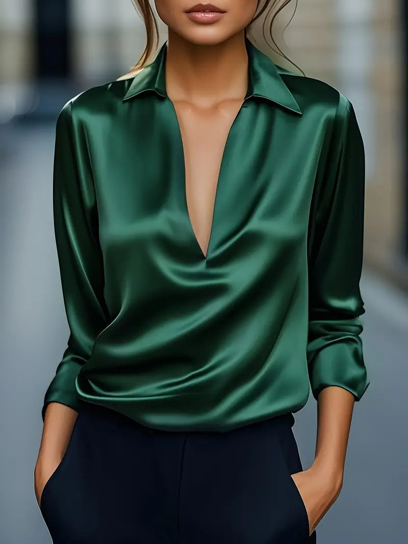 Vienne Satin Draped Collar Blouse
