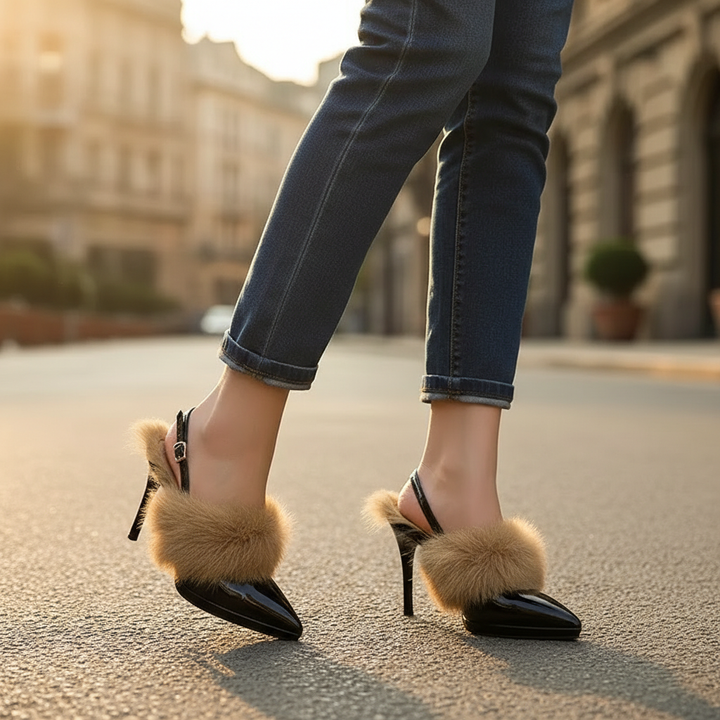 Orella Genuine Leather Fur Heels