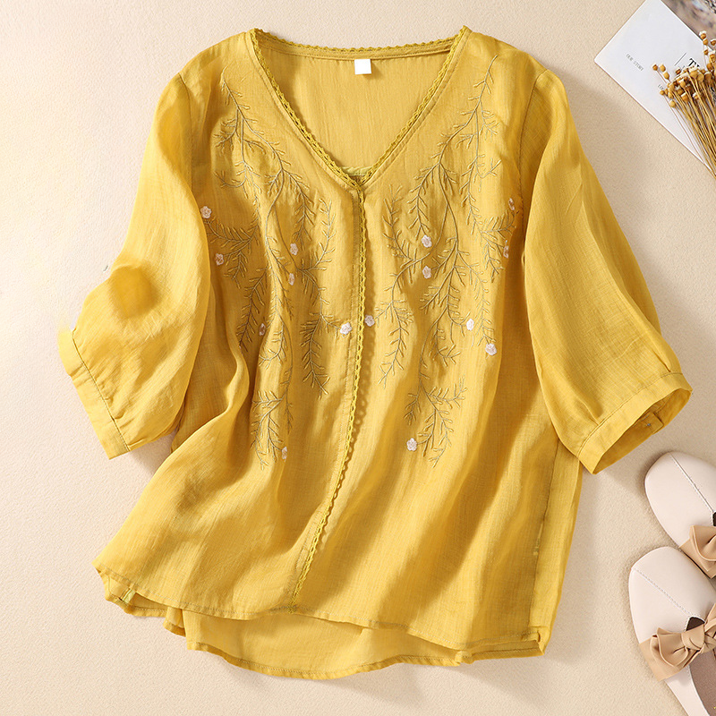 Natalia V-Neck Linen Blouse