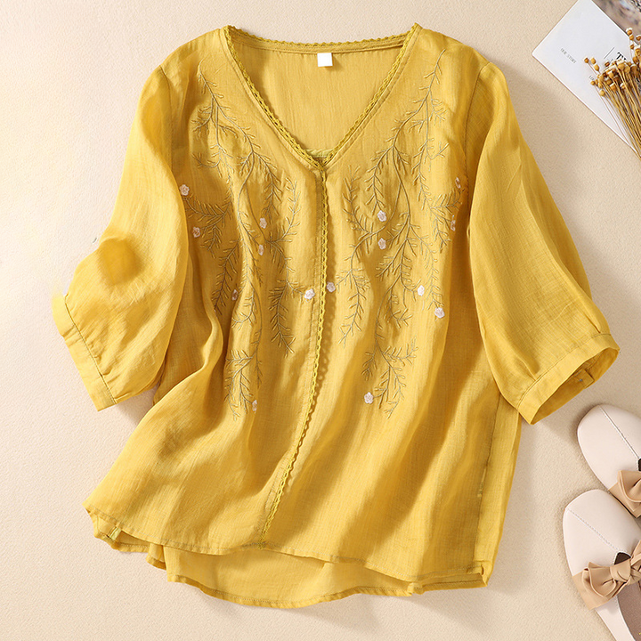 Natalia V-Neck Linen Blouse