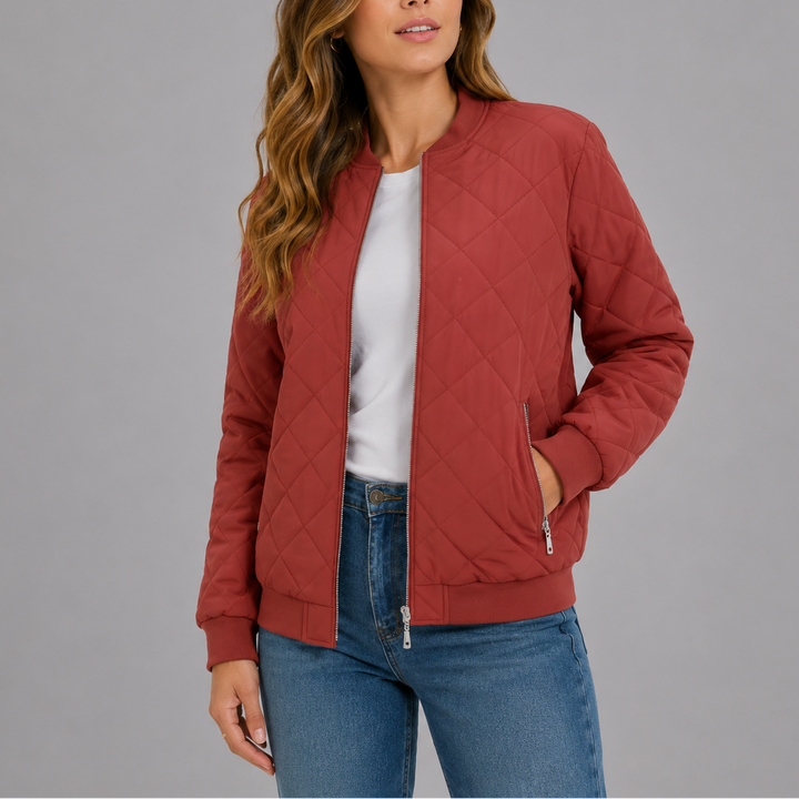 Noemi Quilted Bomber Collarless Jacket