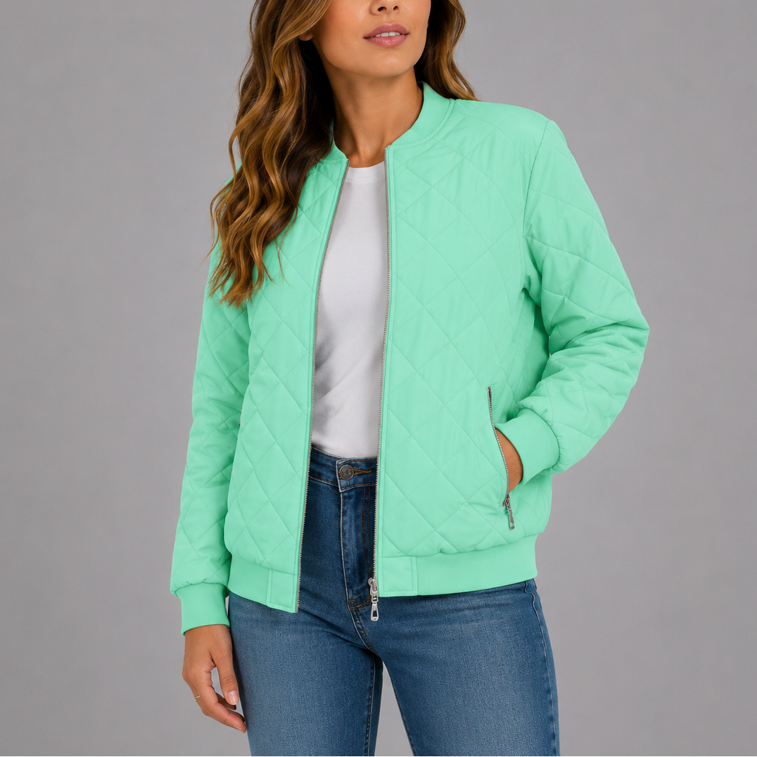 Noemi Quilted Bomber Collarless Jacket