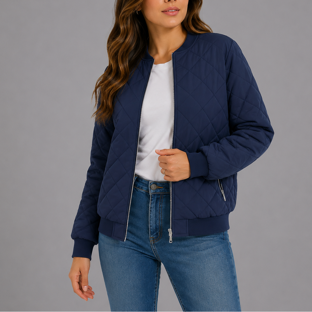 Noemi Quilted Bomber Collarless Jacket