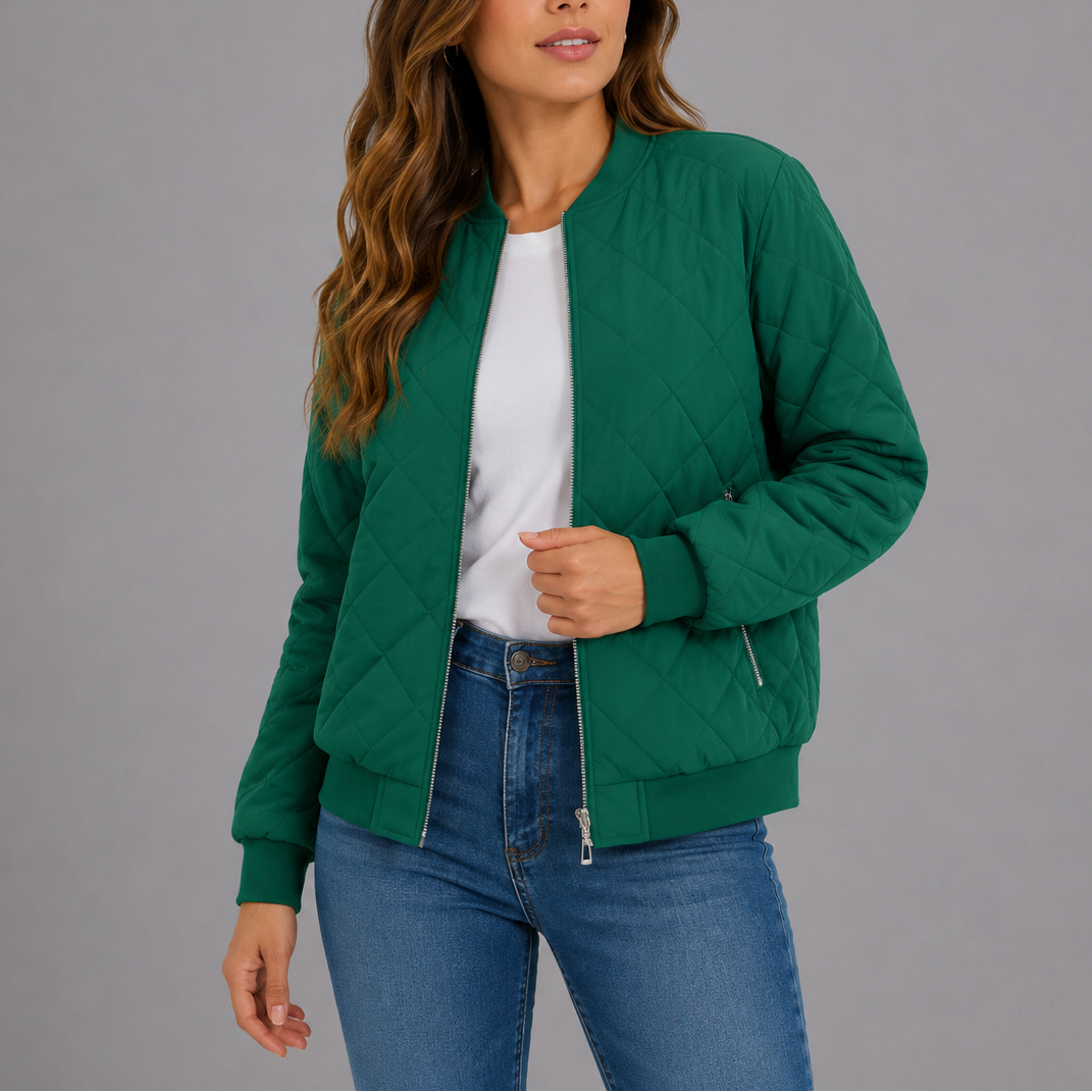 Noemi Quilted Bomber Collarless Jacket