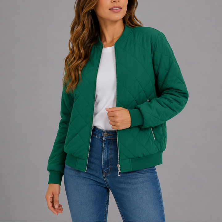 Noemi Quilted Bomber Collarless Jacket
