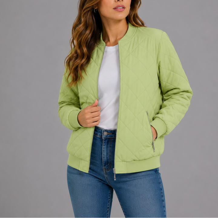 Noemi Quilted Bomber Collarless Jacket