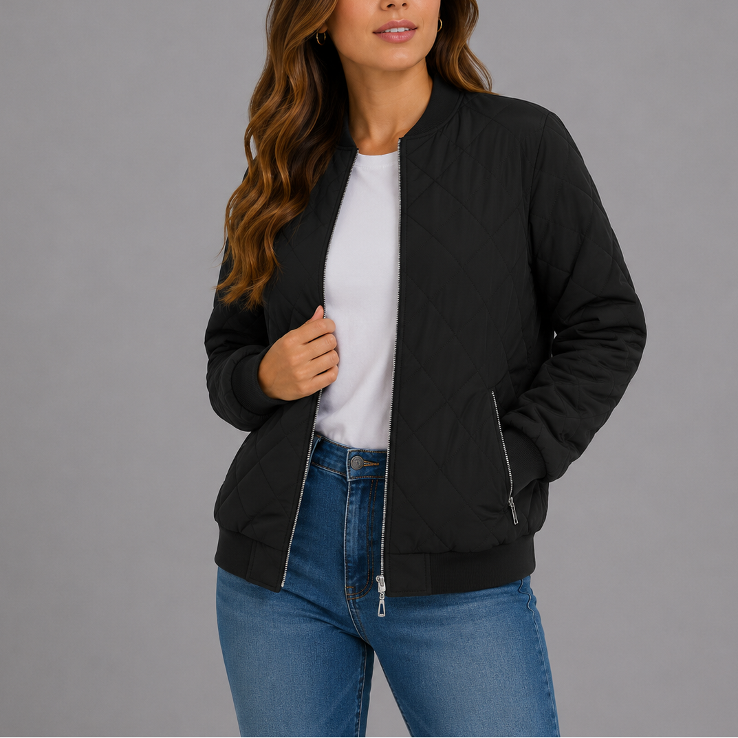 Noemi Quilted Bomber Collarless Jacket