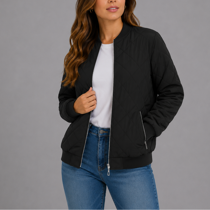 Noemi Quilted Bomber Collarless Jacket