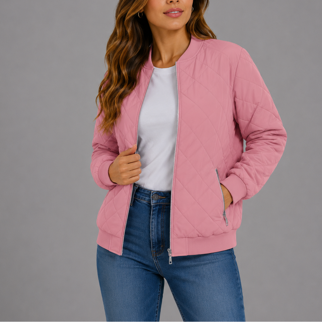 Noemi Quilted Bomber Collarless Jacket