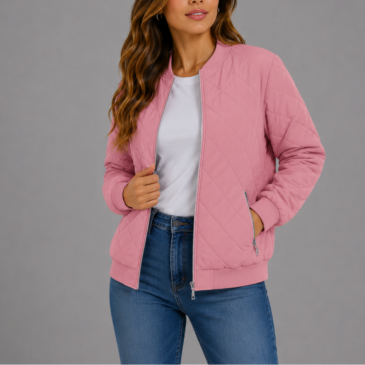 Noemi Quilted Bomber Collarless Jacket