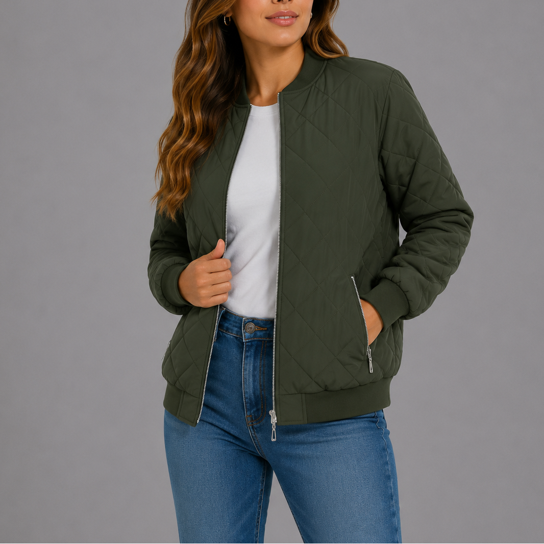 Noemi Quilted Bomber Collarless Jacket