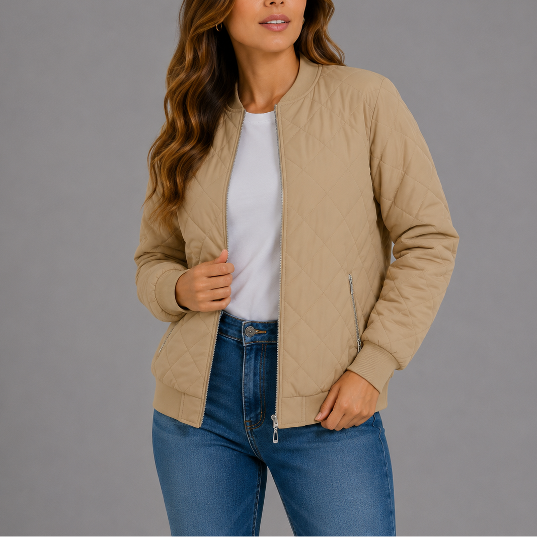 Noemi Quilted Bomber Collarless Jacket