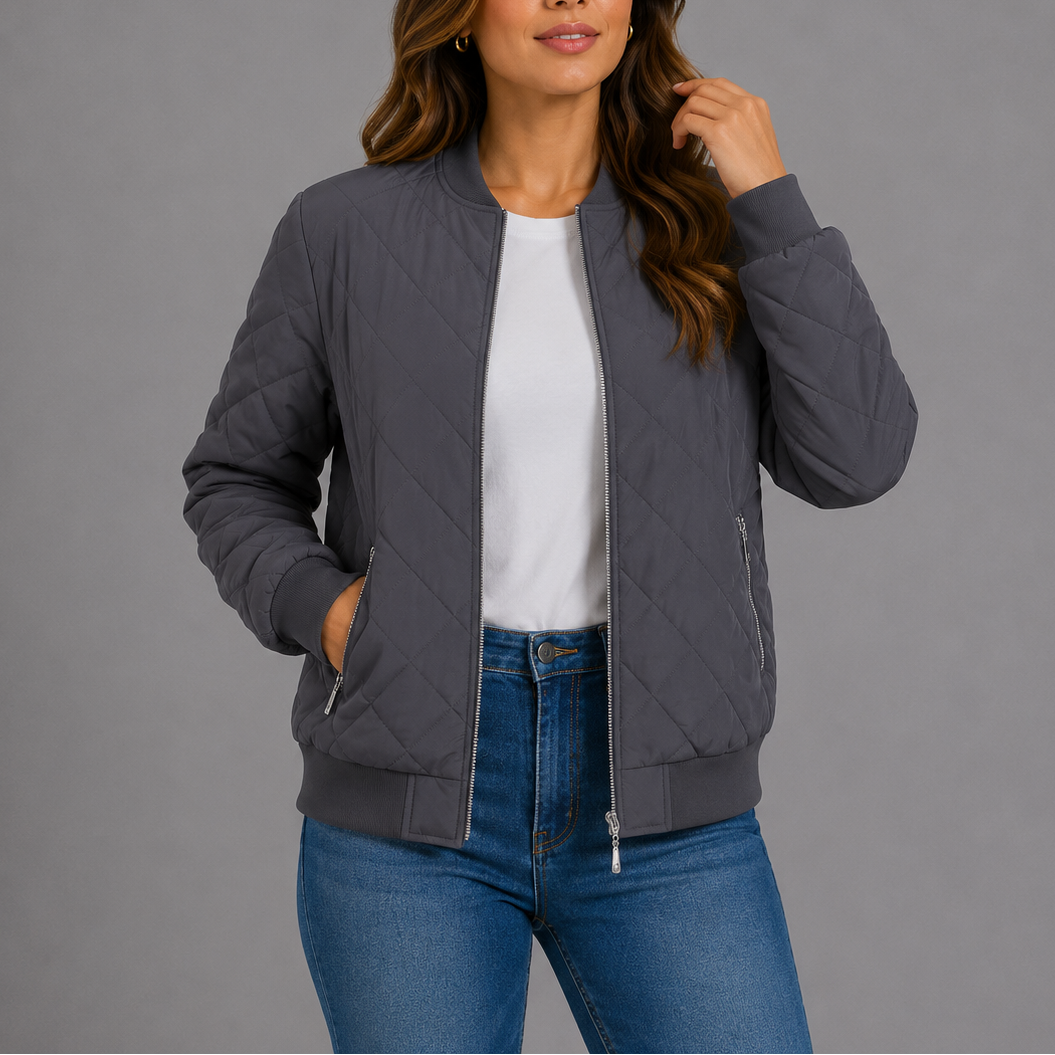 Noemi Quilted Bomber Collarless Jacket