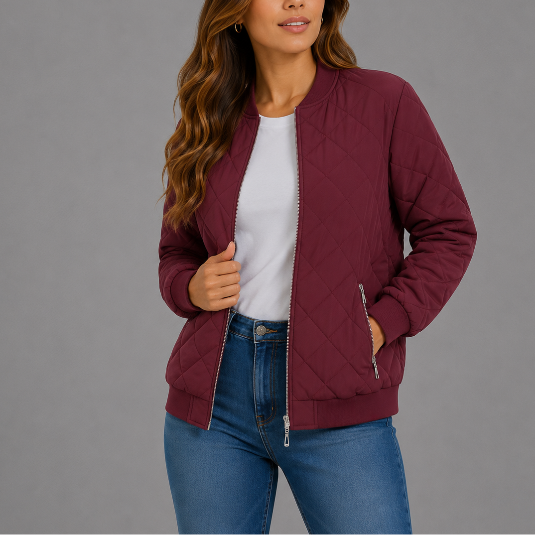 Noemi Quilted Bomber Collarless Jacket