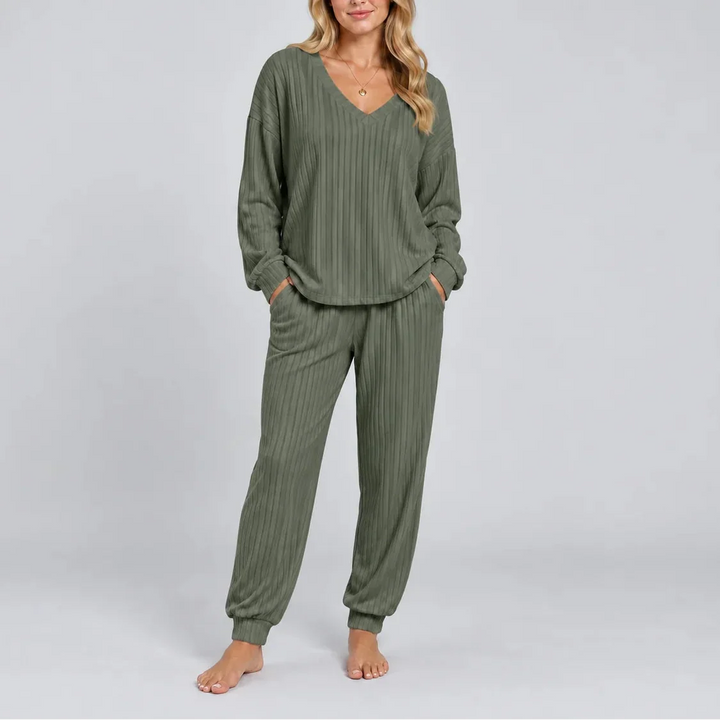 Grace V-Neck Ribbed Lounge Set