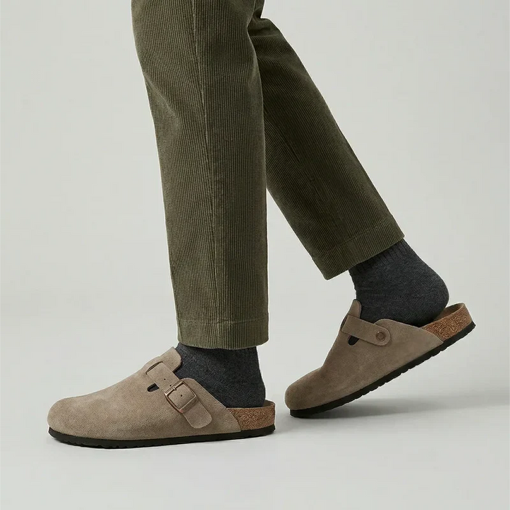 Novara Adjustable Buckle Suede Clogs