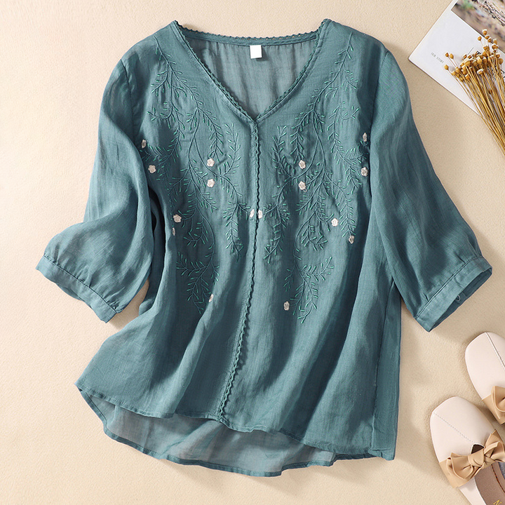 Natalia V-Neck Linen Blouse