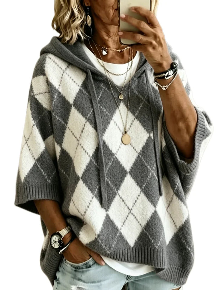 Marchesa Argyle Drawstring Hood Knit