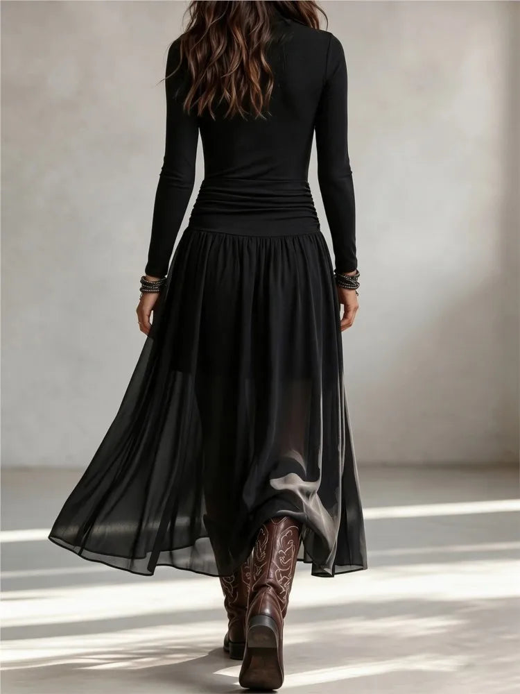 Ines Ruched Mock Neck Dress