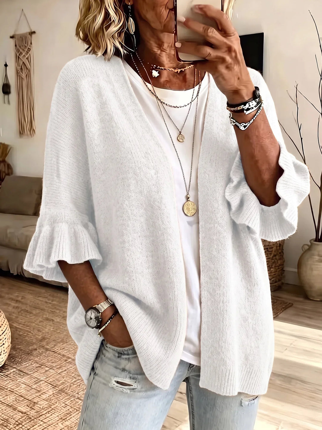 Mirela Ruffle Sleeve Cardigan