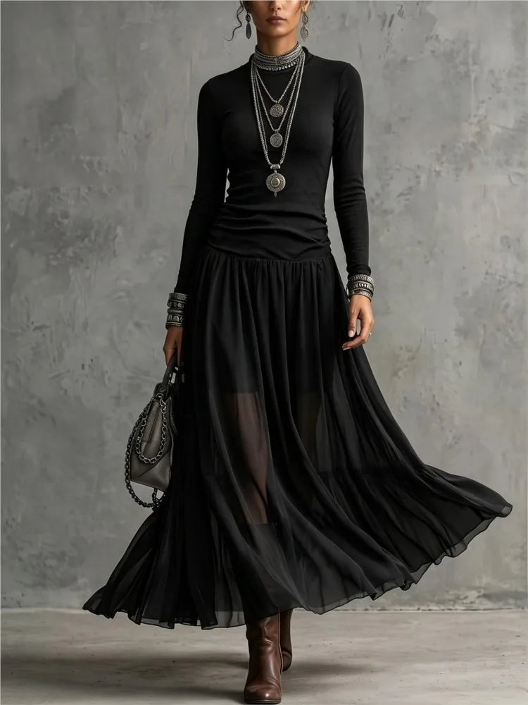 Ines Ruched Mock Neck Dress