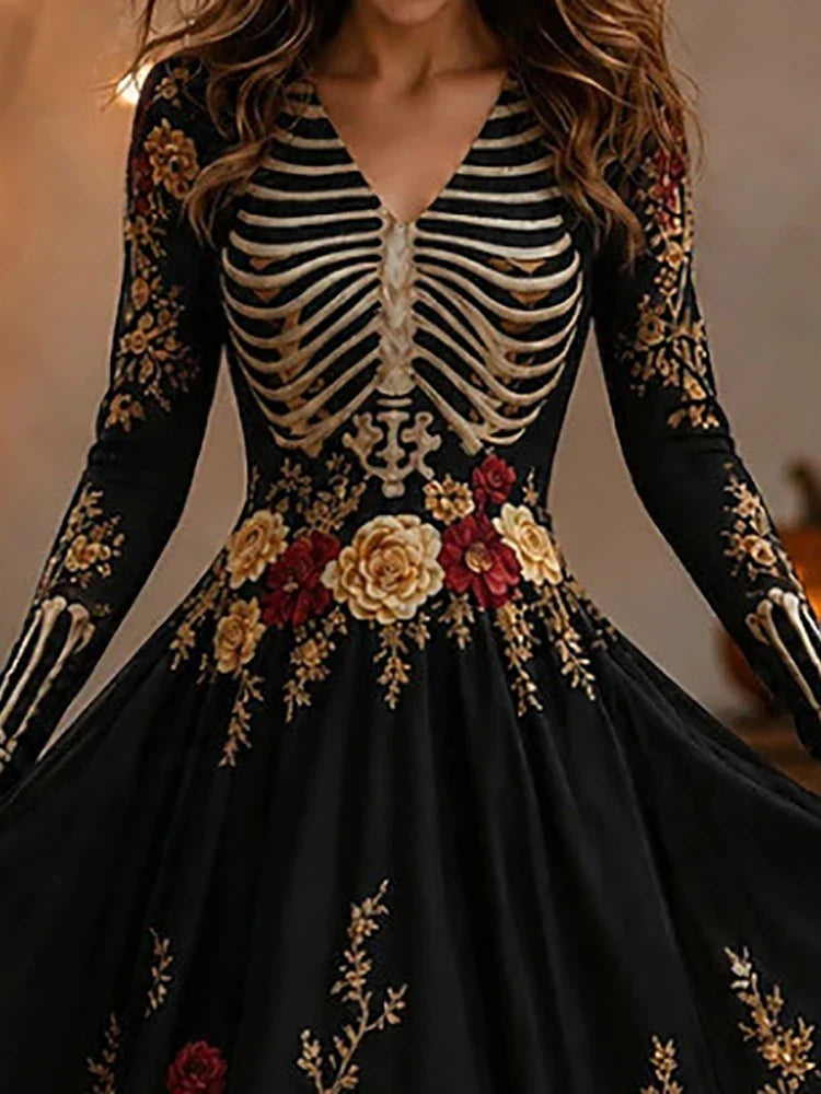 Harlow Skeleton Print Maxi Dress