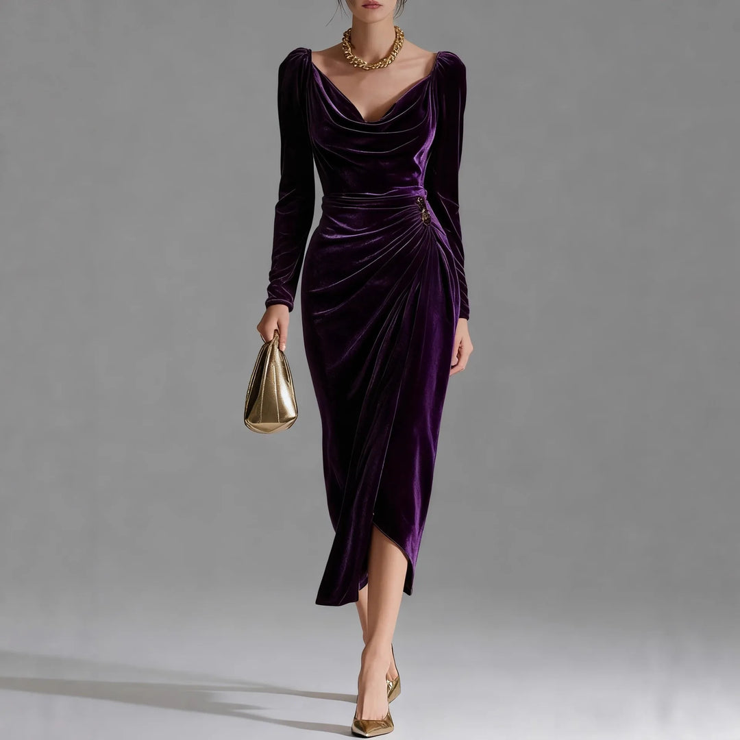 Tessa Velvet Ruched Midi Dress