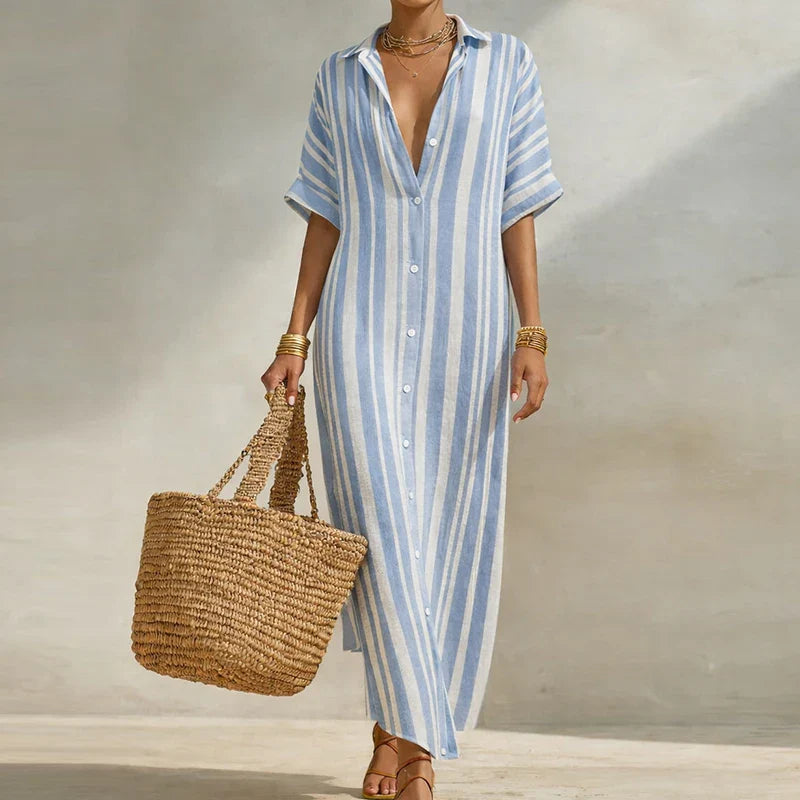 Amanda Linen Long Shirt Dress