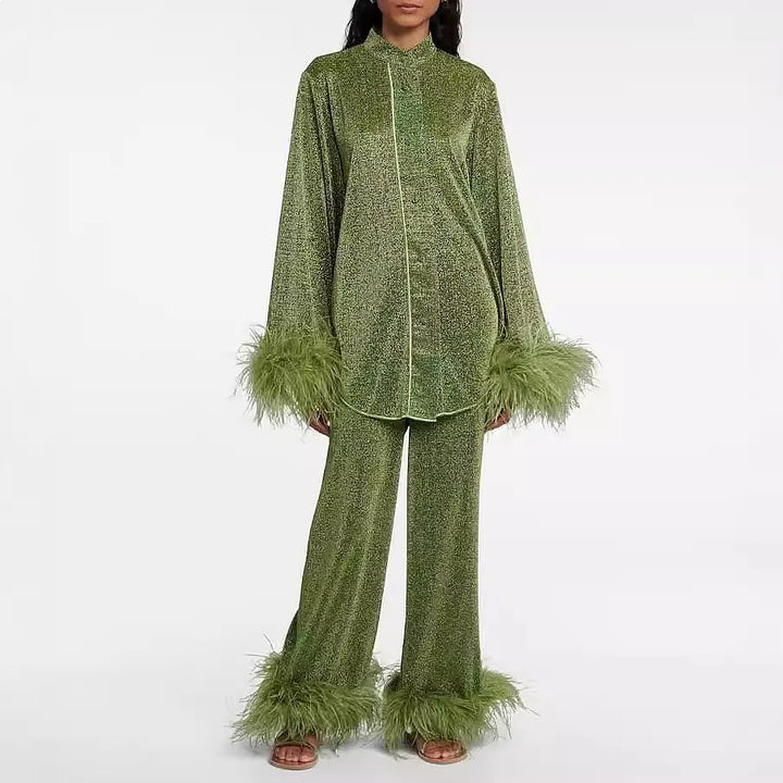 Odalie Feather Trim Matching Set