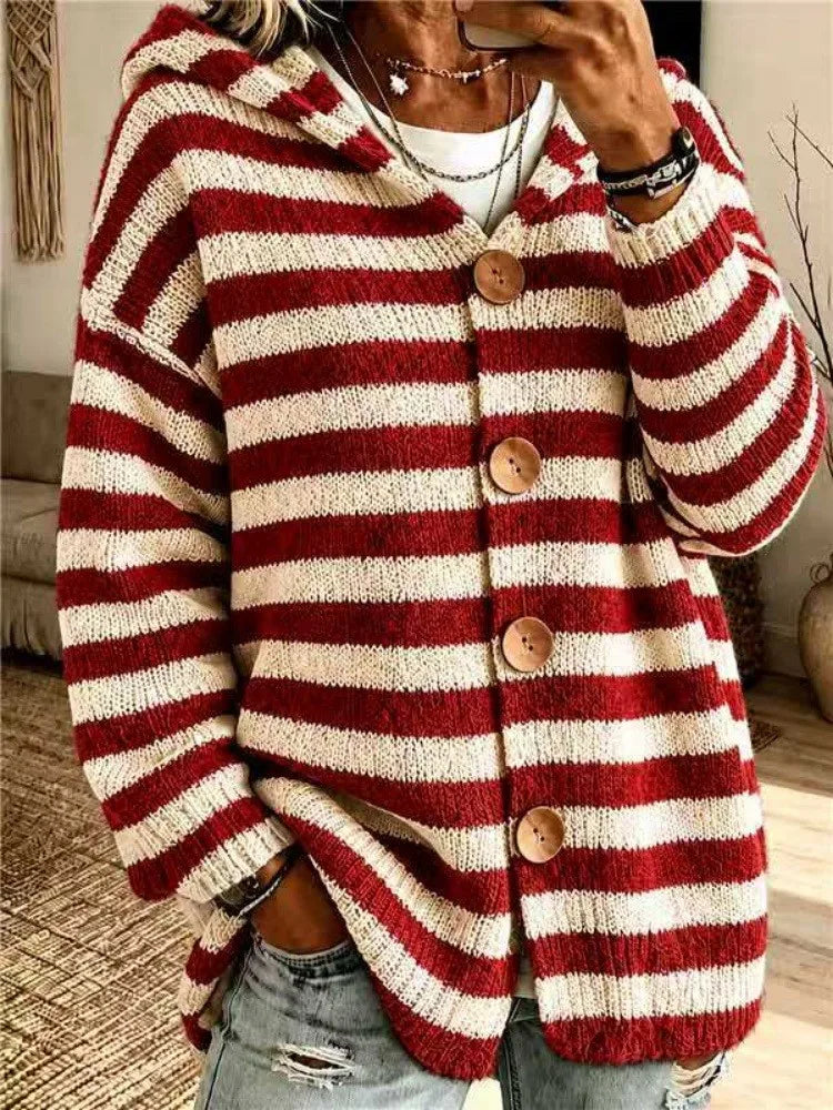 Wrenley Hooded Striped Button Cardigan