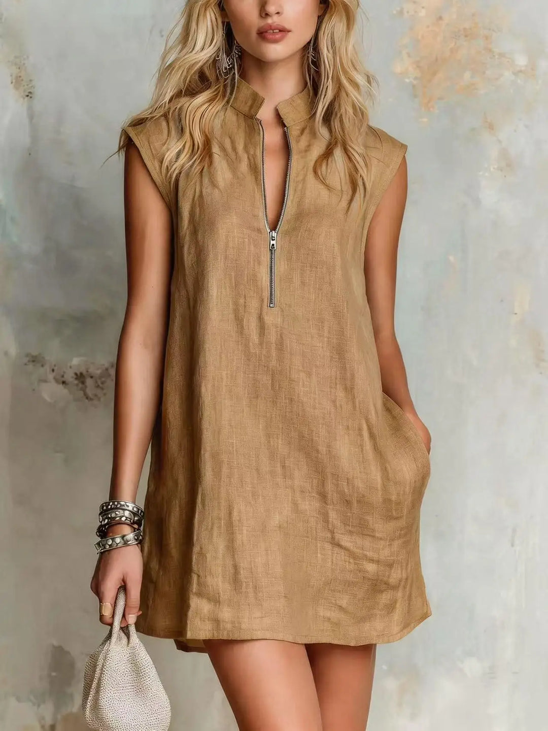 Thea Half Zip Linen Mini Dress