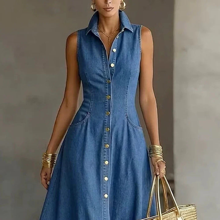 Sabine Ruffle Denim Midi Dress