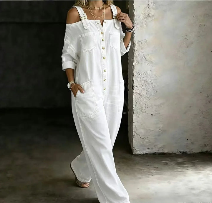 Tallis Cold Shoulder Denim Jumpsuit