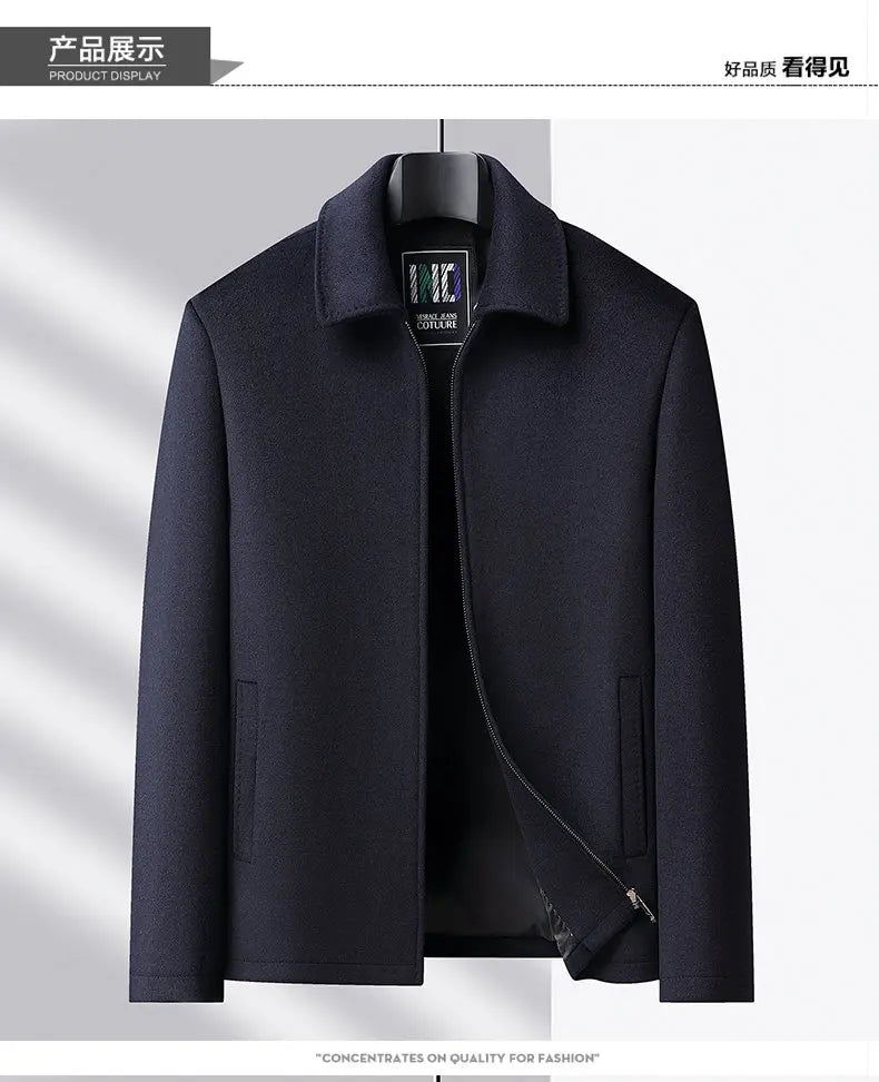 High-end men's fashionable, cool, versatile, trendy and casual woolen executive jacket, dad's suit lapel coat