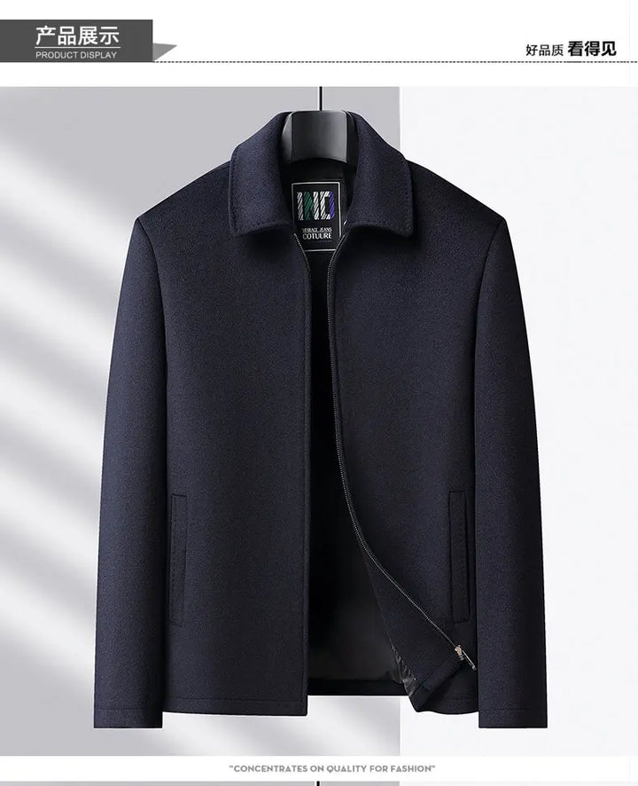 High-end men's fashionable, cool, versatile, trendy and casual woolen executive jacket, dad's suit lapel coat