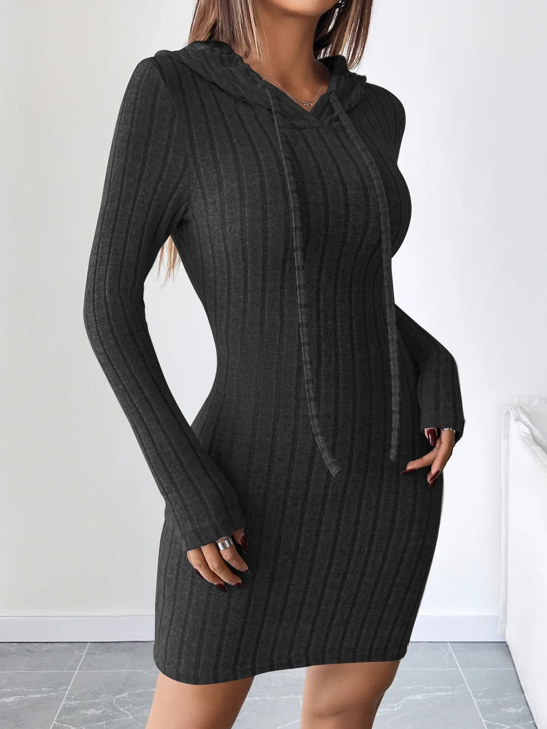Lucienne Ribbed Hood Sweater Dress