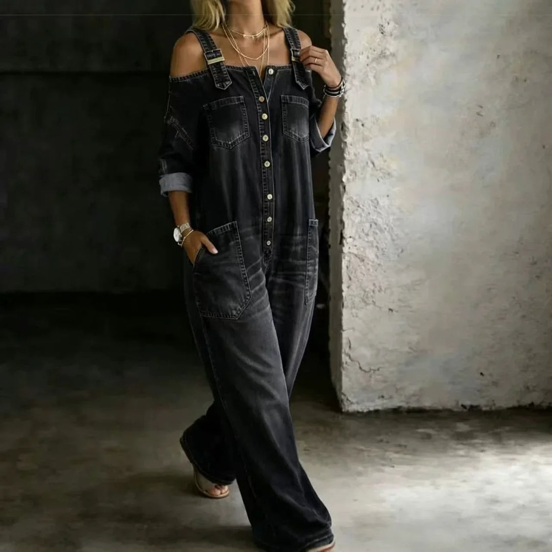 Tallis Cold Shoulder Denim Jumpsuit