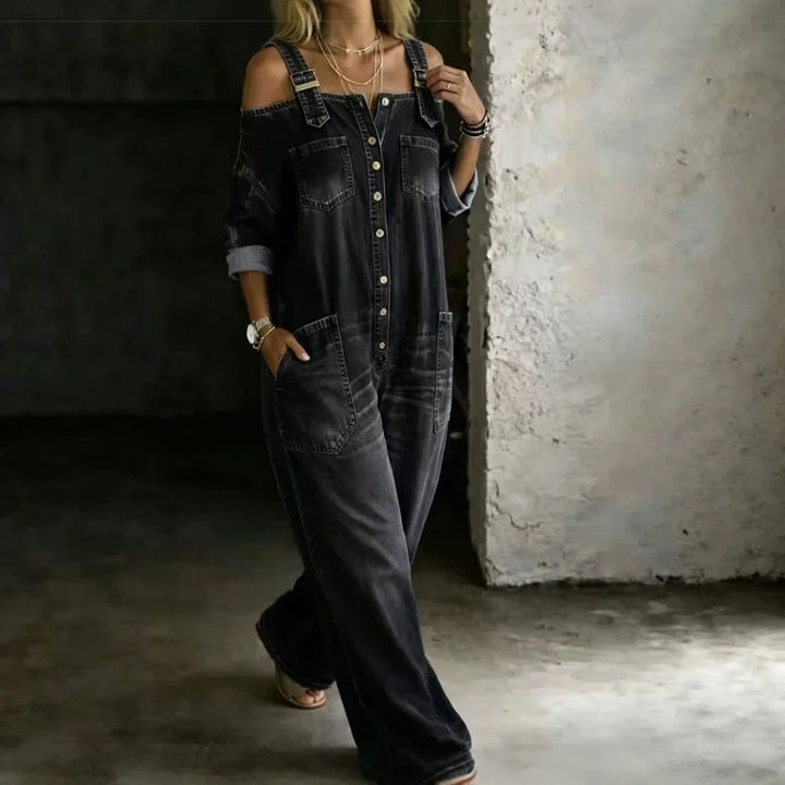 Tallis Cold Shoulder Denim Jumpsuit