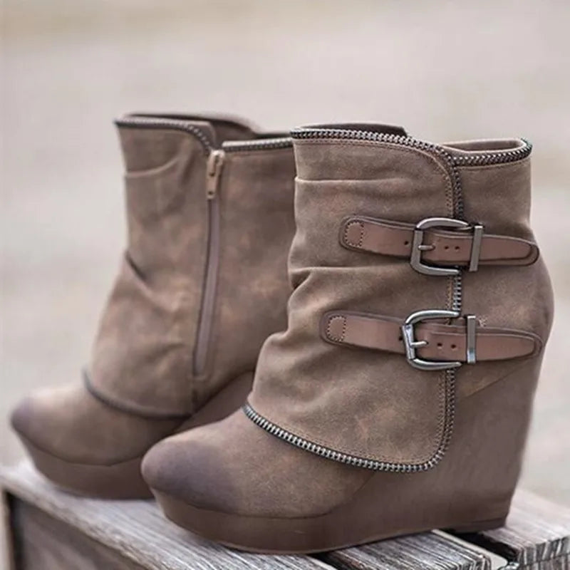 Vesna Buckle Strap Wedge Boots
