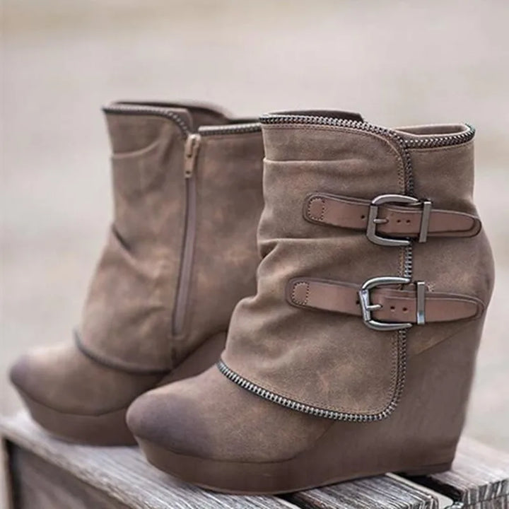 Vesna Buckle Strap Wedge Boots