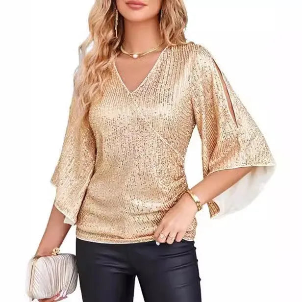 Adaline Sequin Wrap Blouse