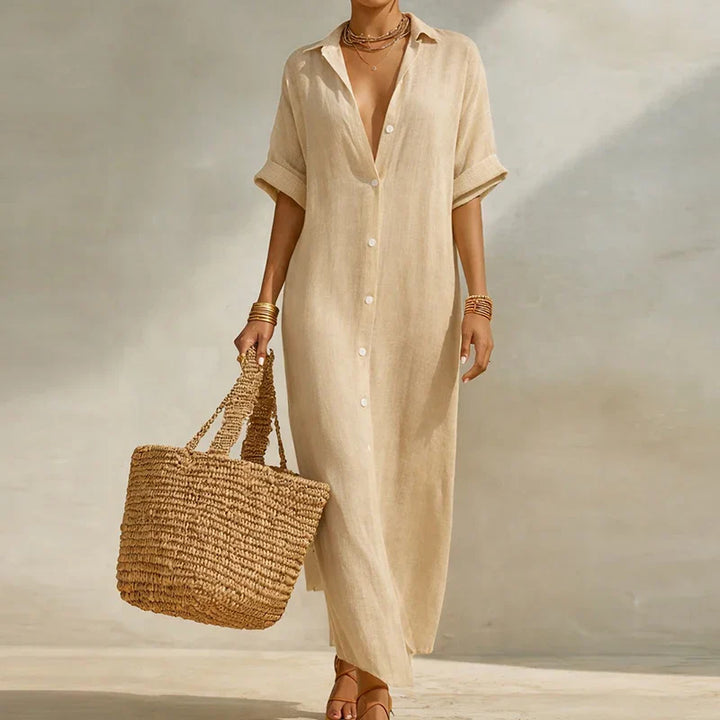 Amanda Linen Long Shirt Dress