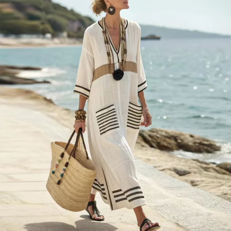 Orlanda Striped Kaftan Dress